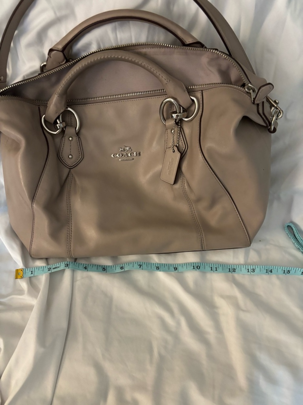 Coach Beige Leather Satchel with Top Handles - Picture 2 of 4
